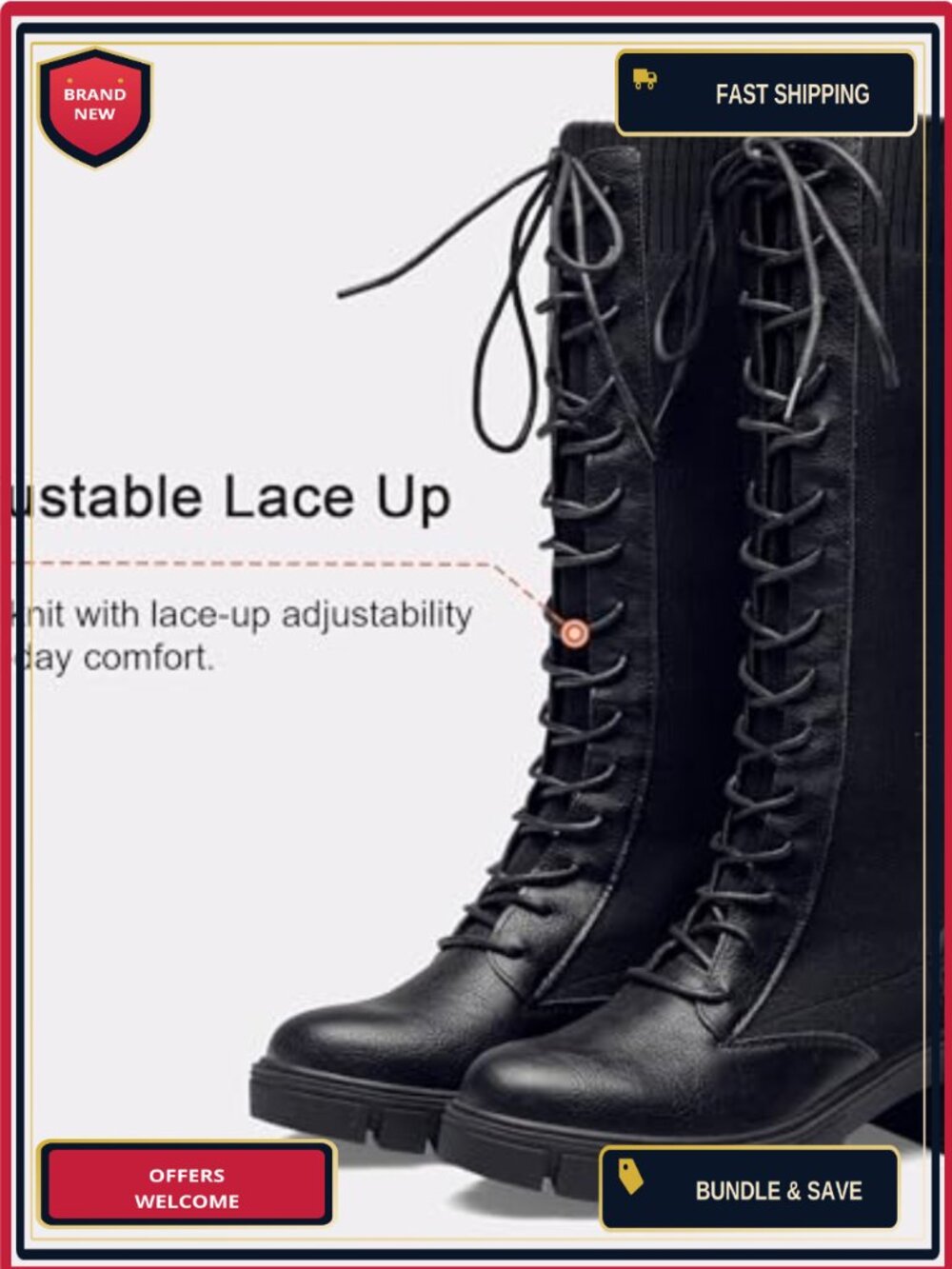 Lace-Up Platform Chunky Heel Knee High Combat Boots - Picture 4 of 6
